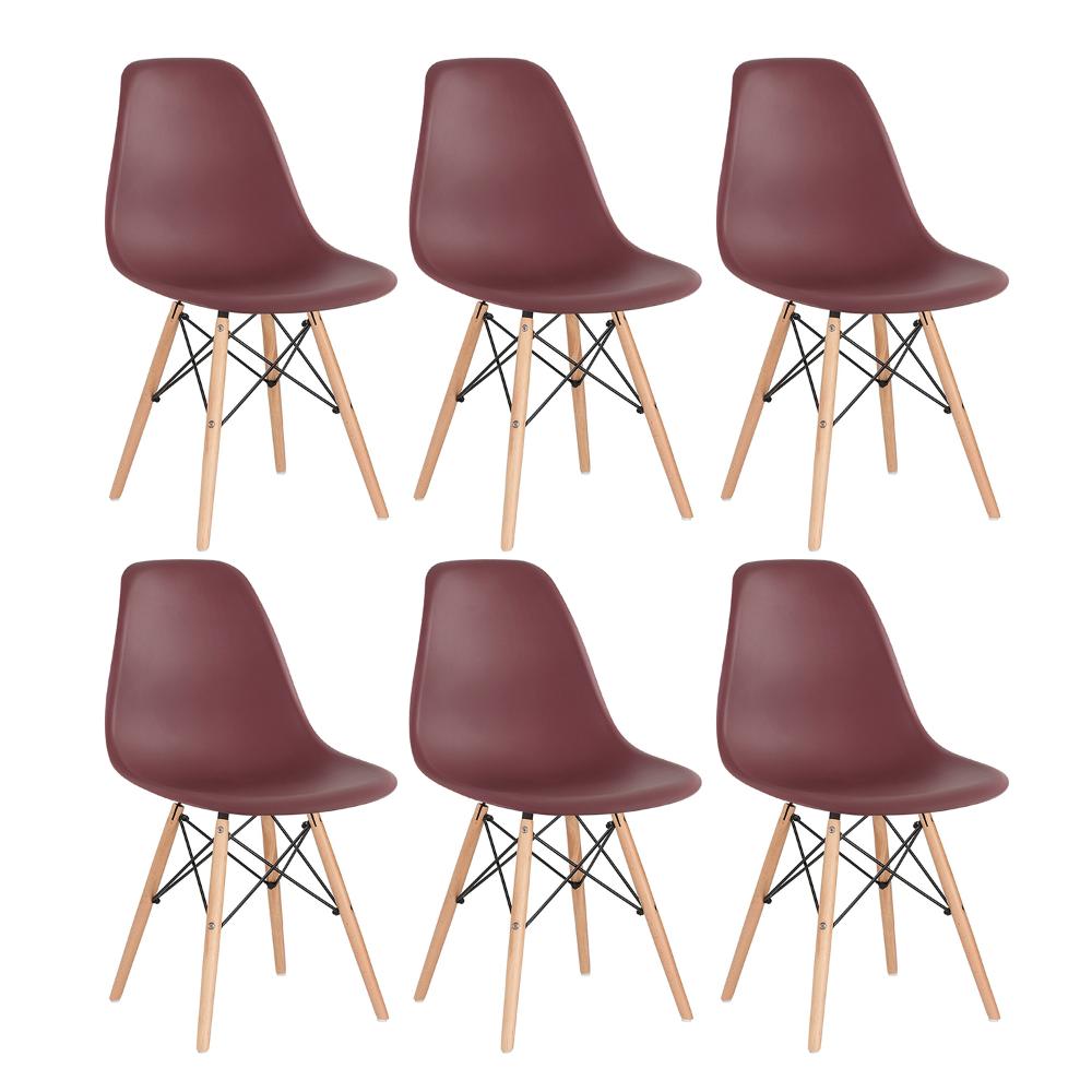 Kit 6 cadeiras Charles Eames Eiffel DSW com pés de madeira clara Marrom