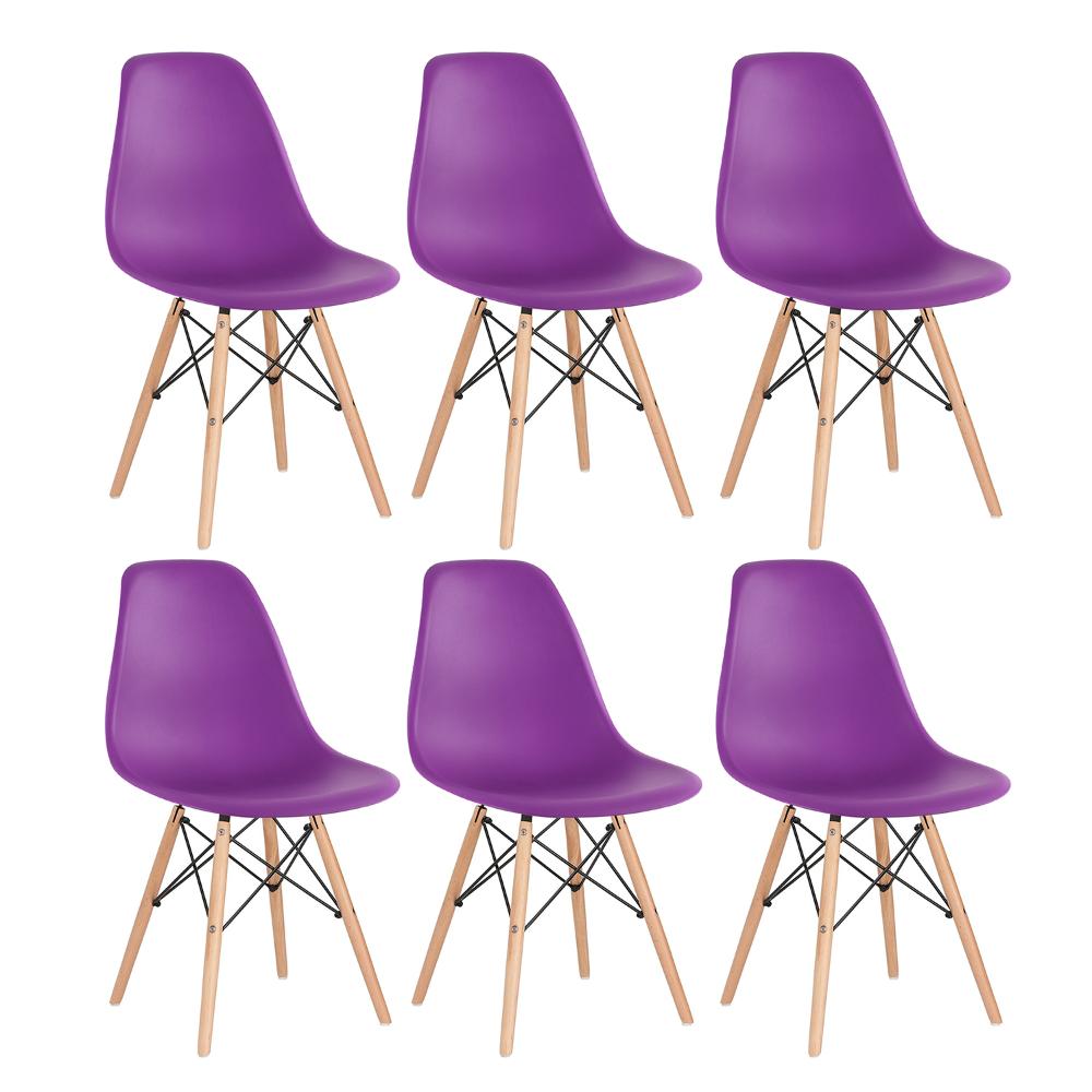 Kit 6 cadeiras Charles Eames Eiffel DSW com pés de madeira clara Roxo