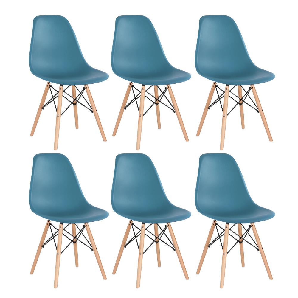 Kit 6 cadeiras Charles Eames Eiffel DSW com pés de madeira clara Turquesa