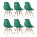 Kit 6 cadeiras Charles Eames Eiffel DSW com pés de madeira clara Verde escuro