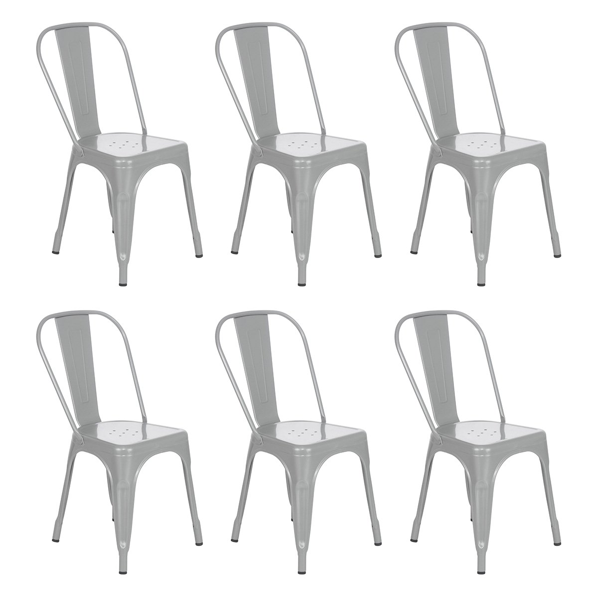 Kit 6 cadeiras Iron Tolix design industrial cozinha bar prata Prata