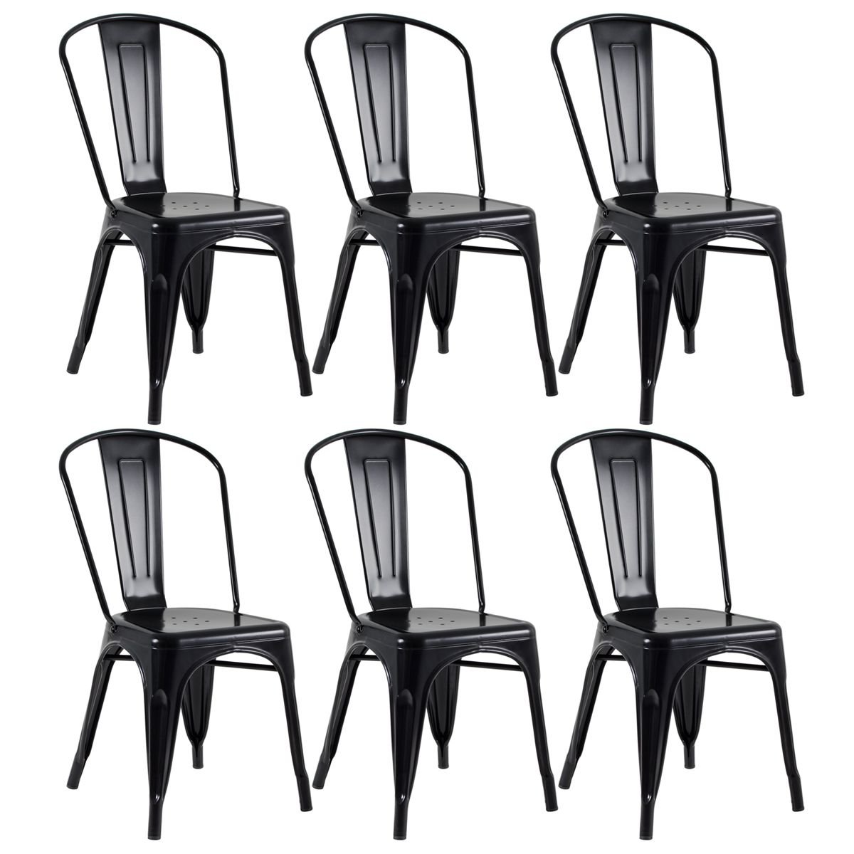 Kit 6 cadeiras Iron Tolix design indutrial jantar cozinha Preto semibrilho