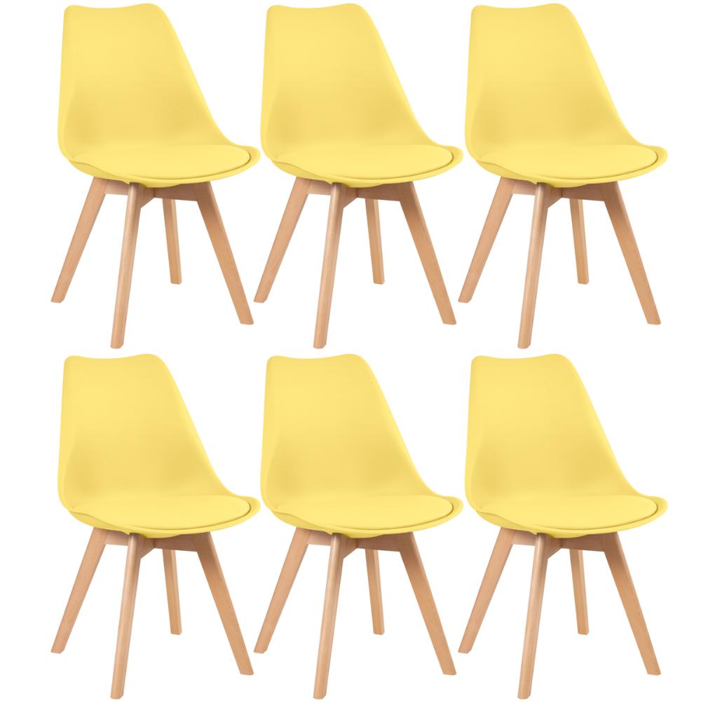 Kit 6 cadeiras Leda com assento estofado Amarelo