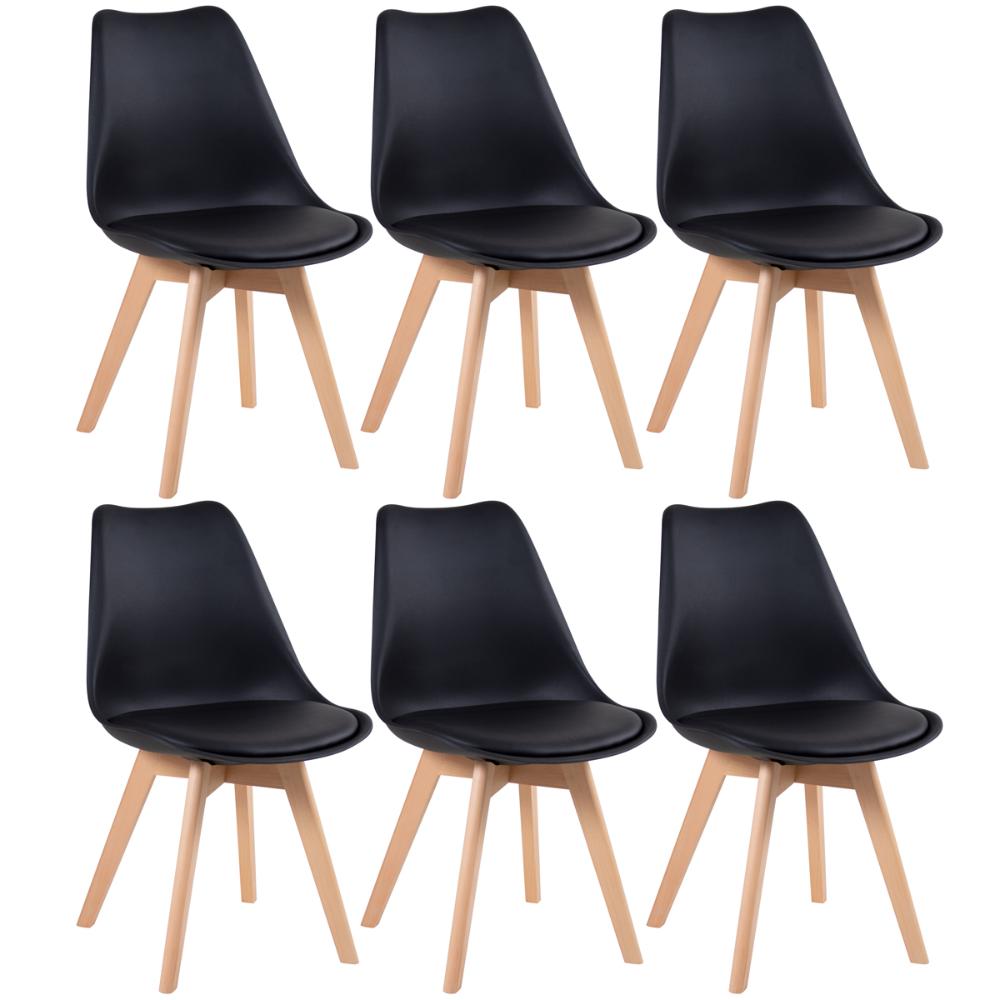 Kit 6 cadeiras Leda com assento estofado Preto