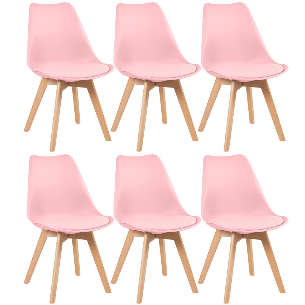 Kit 6 cadeiras Leda com assento estofado Rosa-claro
