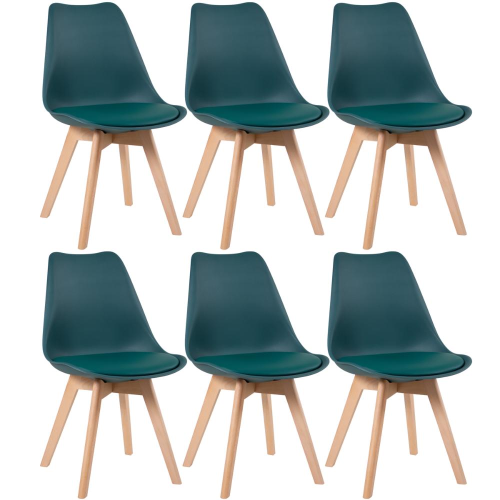 Kit 6 cadeiras Leda com assento estofado Verde-escuro