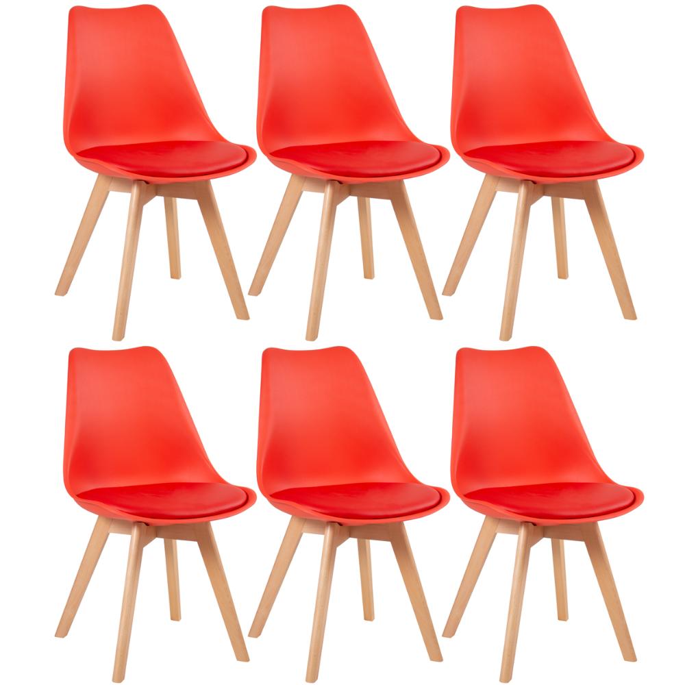 Kit 6 cadeiras Leda com assento estofado Vermelho