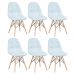 Kit 6 cadeiras estofadas Charles Eames Eiffel Botonê com pés de madeira clara Azul claro