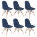 Kit 6 cadeiras estofadas Charles Eames Eiffel Botonê com pés de madeira clara Azul claro