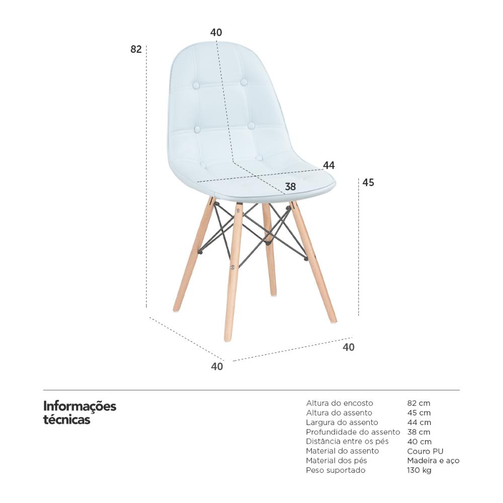 Kit 6 cadeiras estofadas Charles Eames Eiffel Botonê com pés de madeira clara Azul claro