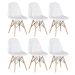 Kit 6 cadeiras estofadas Charles Eames Eiffel Botonê com pés de madeira clara Branco