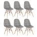 Kit 6 cadeiras estofadas Charles Eames Eiffel Botonê com pés de madeira clara Cinza