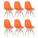 Kit 6 cadeiras estofadas Charles Eames Eiffel Botonê com pés de madeira clara Laranja