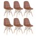 Kit 6 cadeiras estofadas Charles Eames Eiffel Botonê com pés de madeira clara Marrom