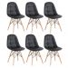 Kit 6 cadeiras estofadas Charles Eames Eiffel Botonê com pés de madeira clara Preto