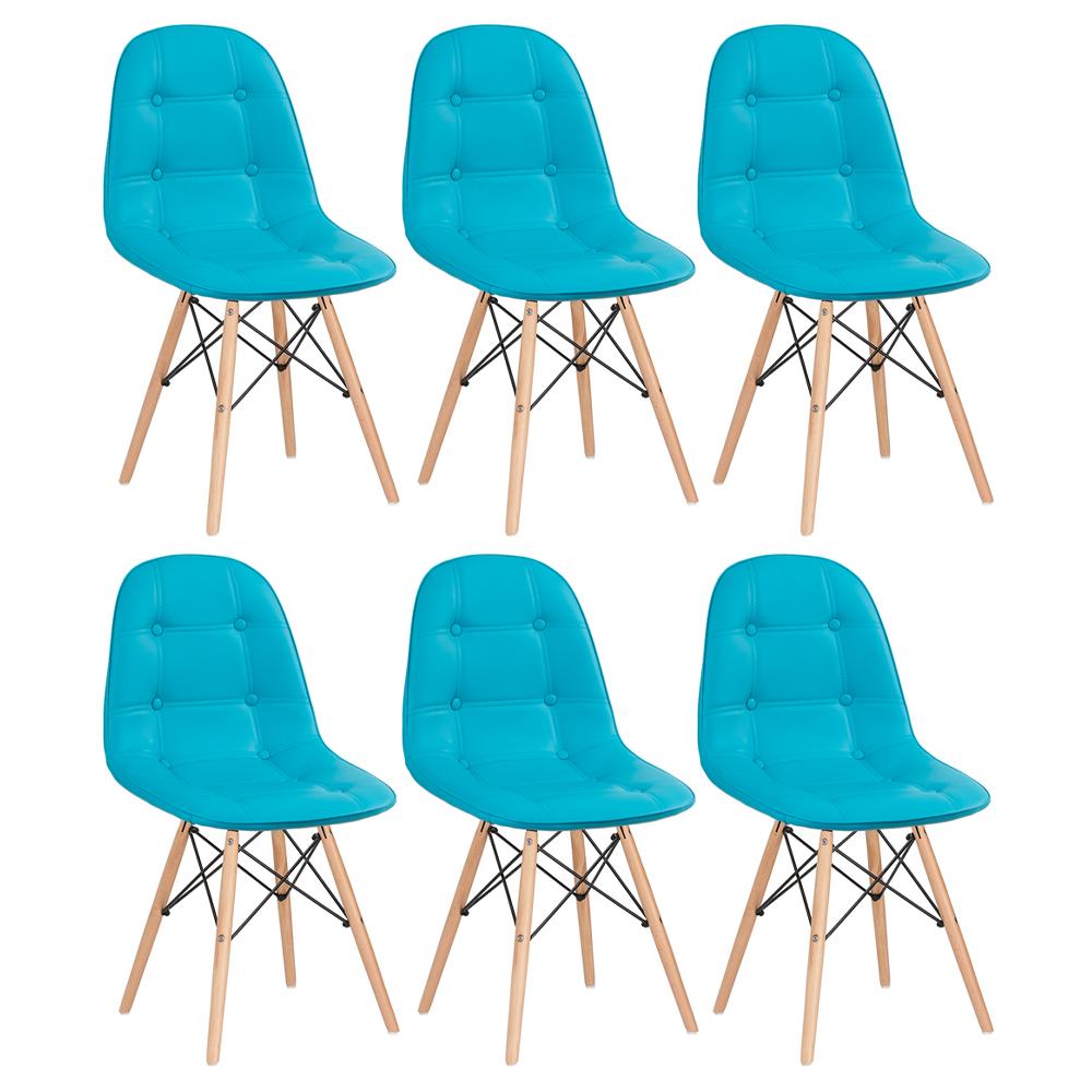 Kit 6 cadeiras estofadas Charles Eames Eiffel Botonê com pés de madeira clara Tiffany