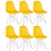 Kit 6 cadeiras estofadas Charles Eames Eiffel Botonê com pés de metal cromado Amarelo