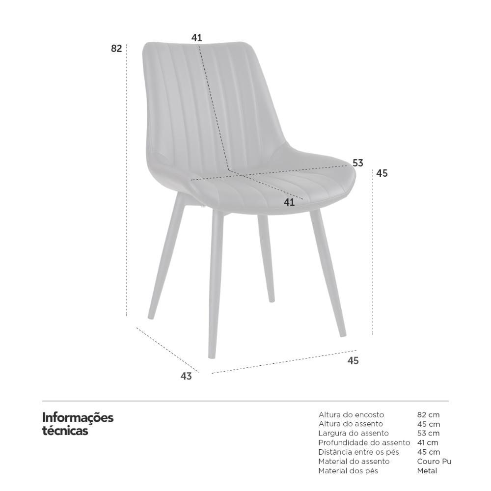 Kit 6 cadeiras estofadas design industrial Chicago Preto