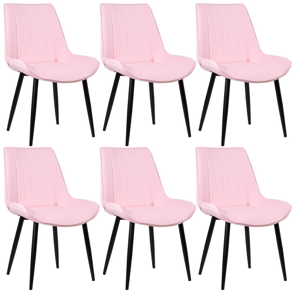 Kit 6 cadeiras estofadas design industrial Chicago Rosa claro