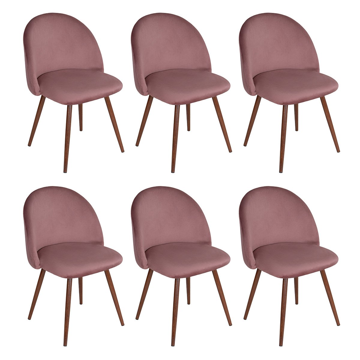 Kit 6 cadeiras jantar estofada Maite Sedona veludo Rosa claro