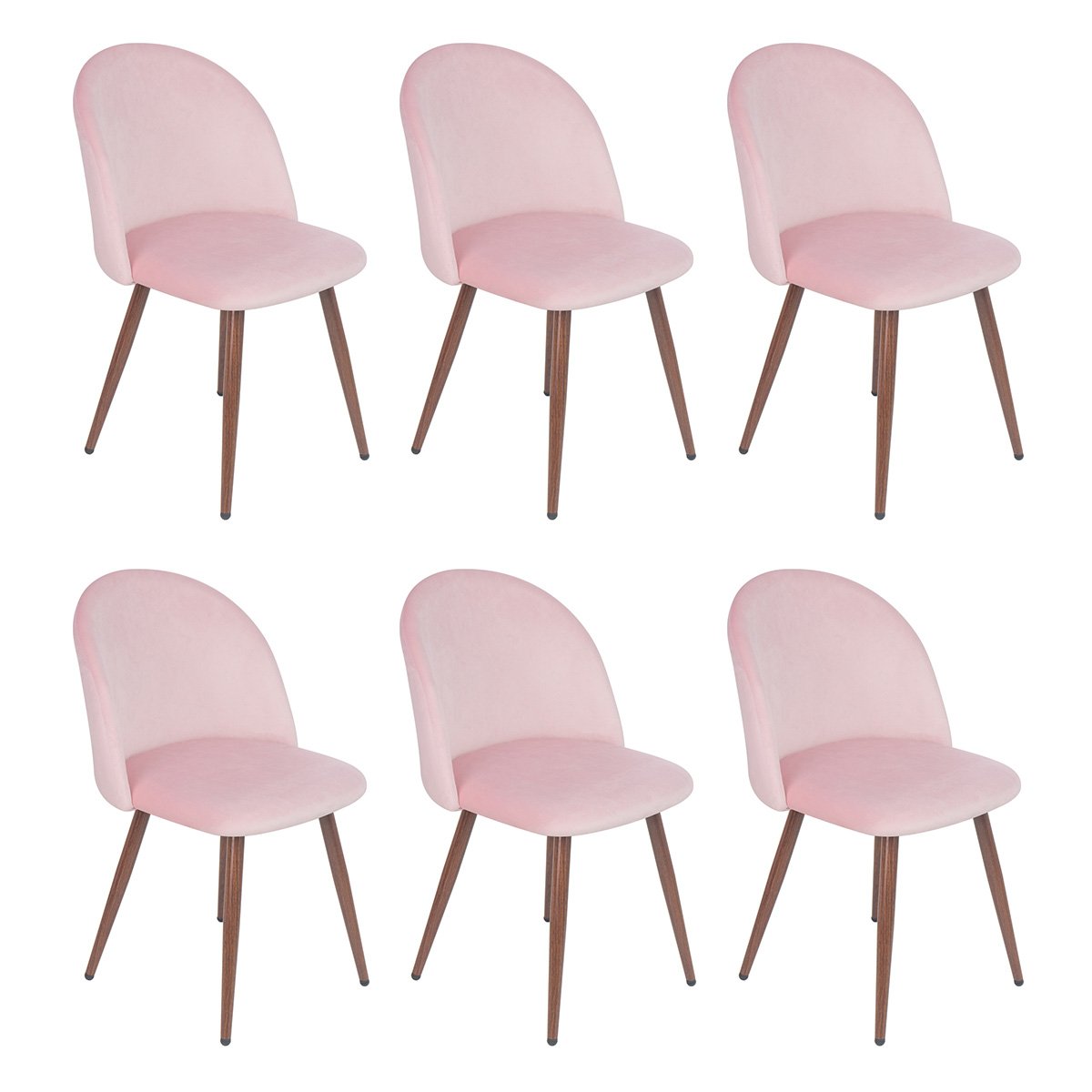 Kit 6 cadeiras jantar estofada Maite Sedona veludo Rosa light