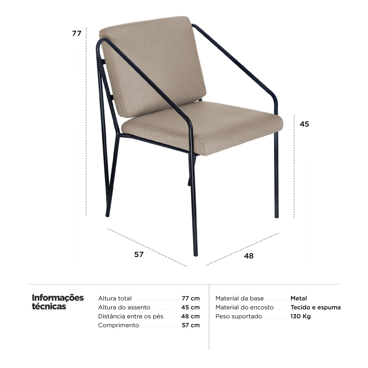 Kit 6 poltronas cadeiras estofada Bergen nórdico escandinavo Nude