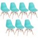 Kit 7 cadeiras Charles Eames Eiffel DSW com pés de madeira clara Verde Tiffany - Assento nacional - DESATIVADO