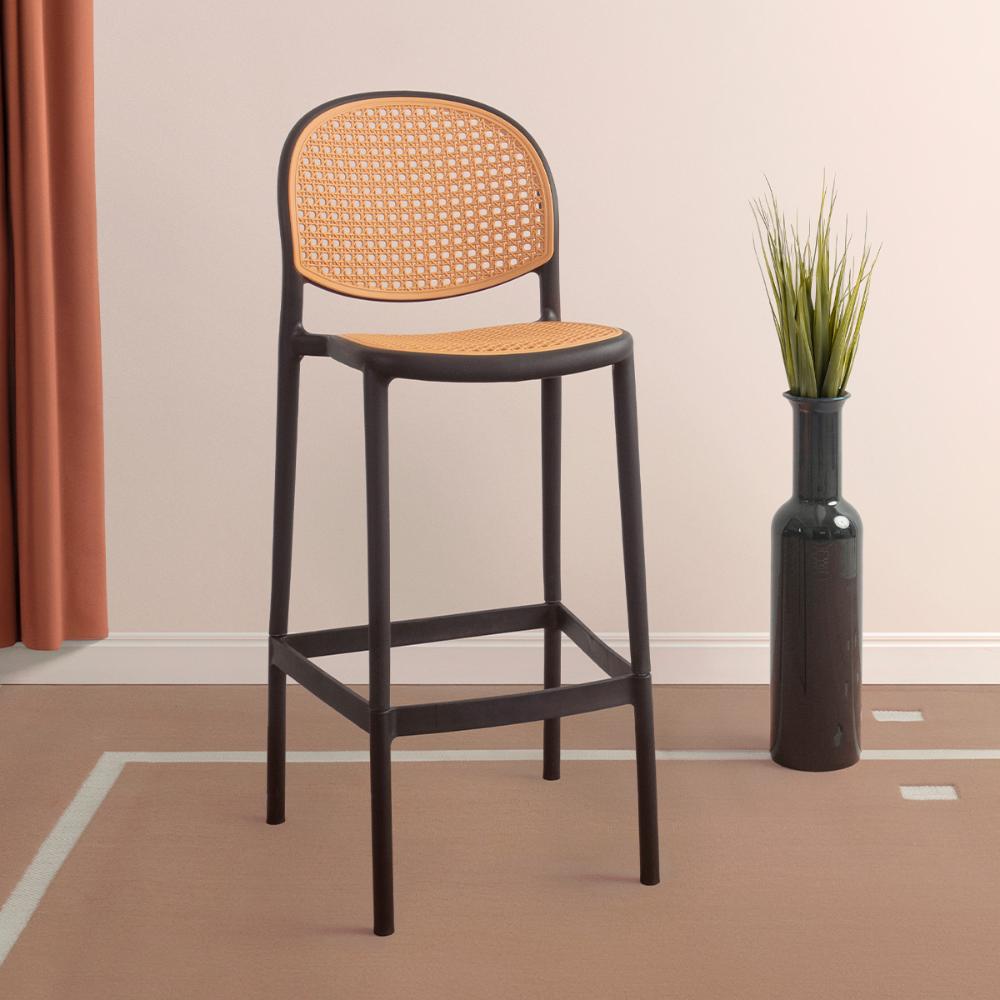 Kit 8 Banquetas Alta Mumbai Preta Telinha com encosto 115 cm
