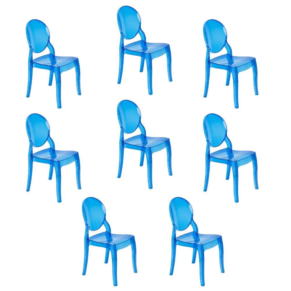 Kit 8 Cadeiras de jantar Elizabeth Ghost acrílica transparente - Azul Translucido