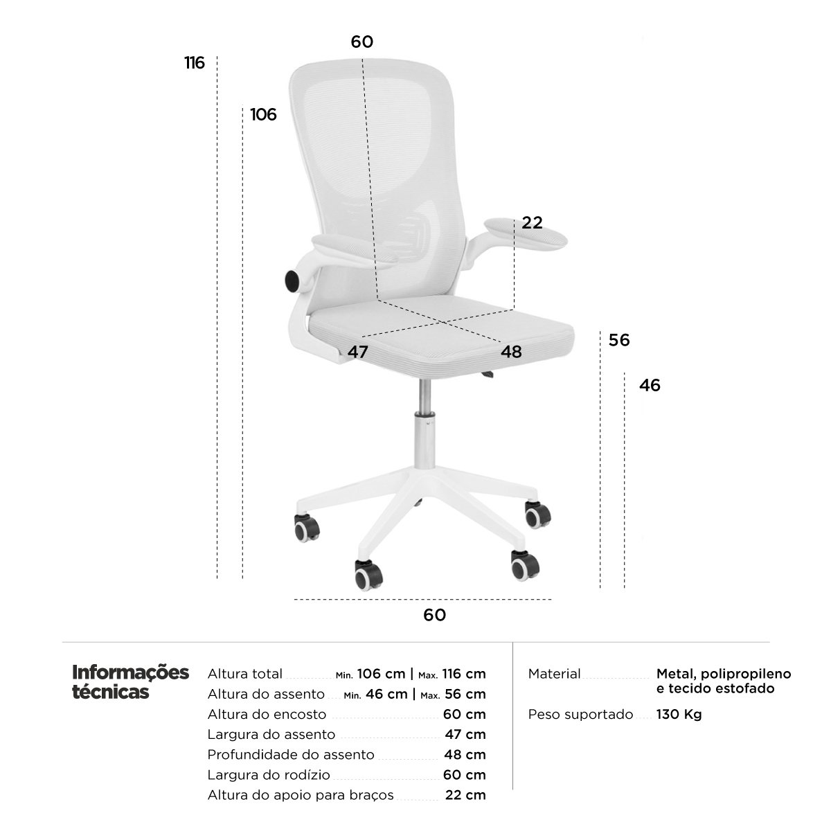 Kit 8 Cadeiras escritório rodizio office Bytes Cinza Claro
