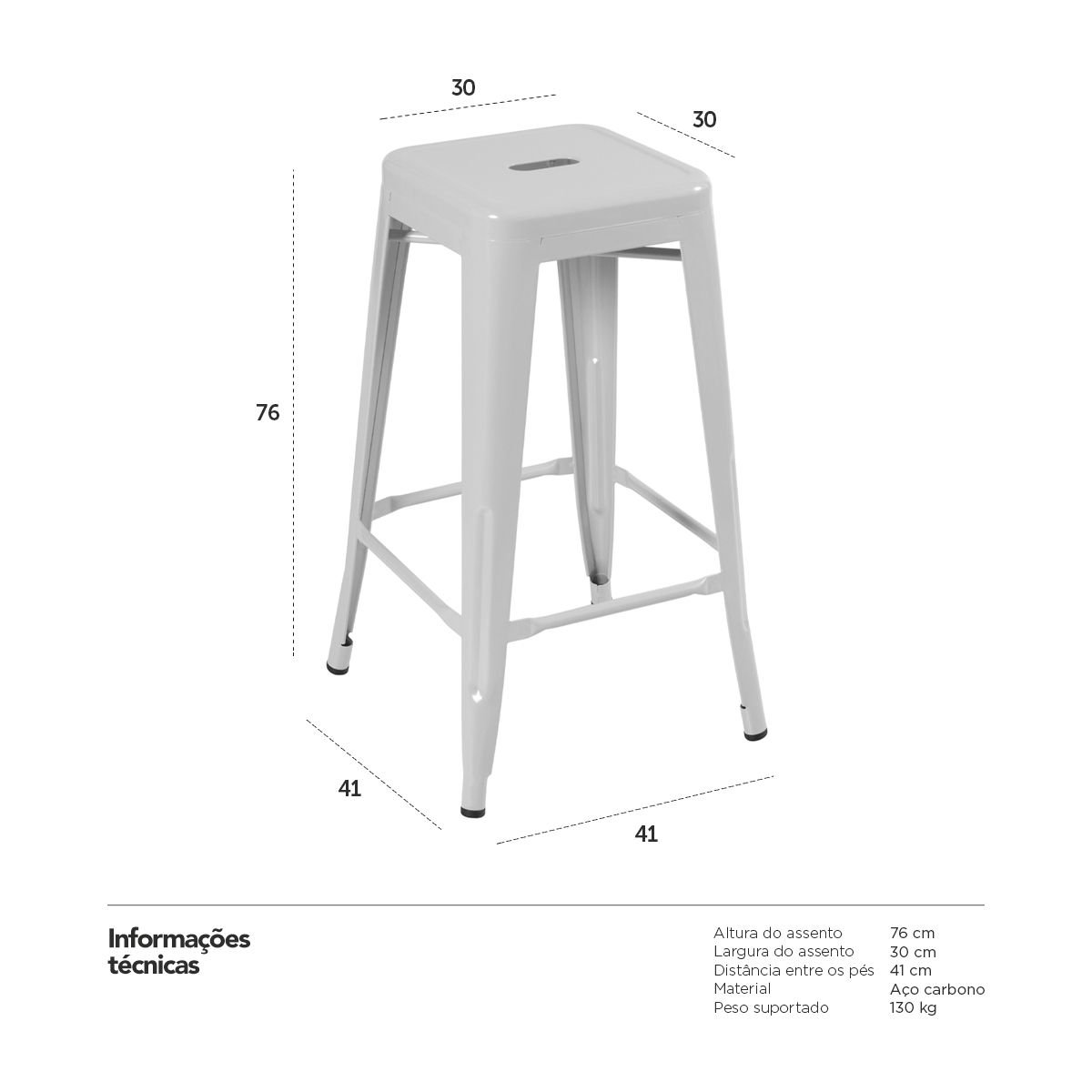 Kit 8 banquetas altas Iron Tolix 76 cm Cinza Escuro