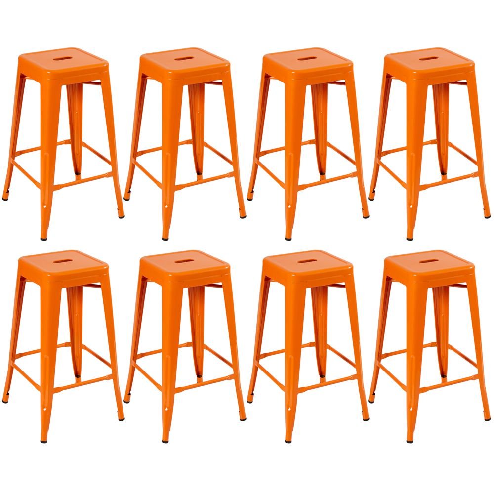 Kit 8 banquetas altas Iron Tolix 76 cm Laranja