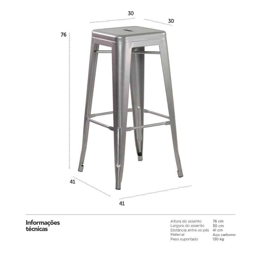 Kit 8 banquetas altas Iron Tolix 76 cm Prata bancada cozinha bar Prata