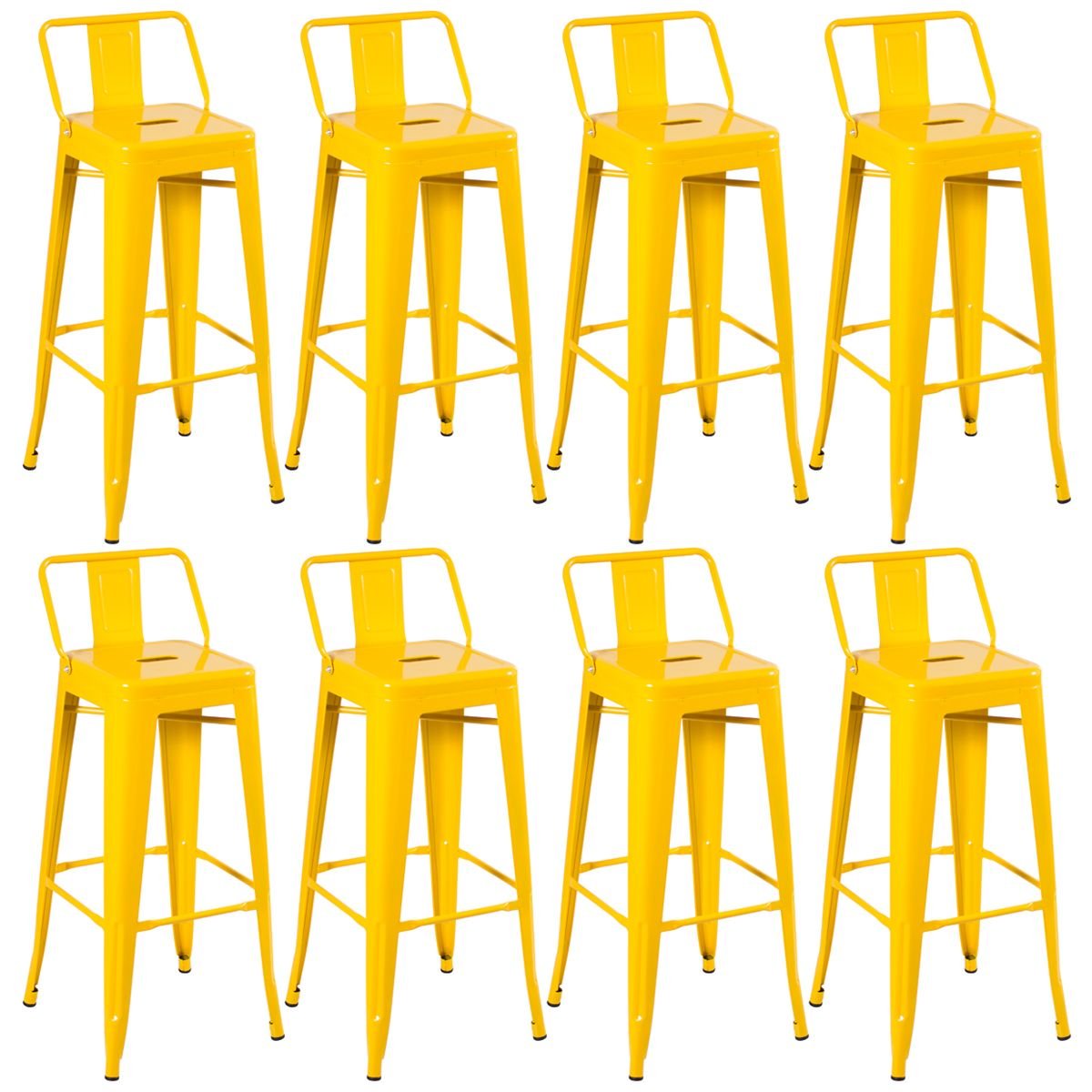 Kit 8 banquetas altas Iron Tolix com encosto 76 cm Amarelo