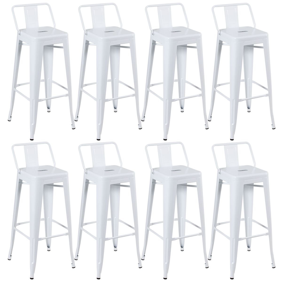 Kit 8 banquetas altas Iron Tolix com encosto 76 cm Branco