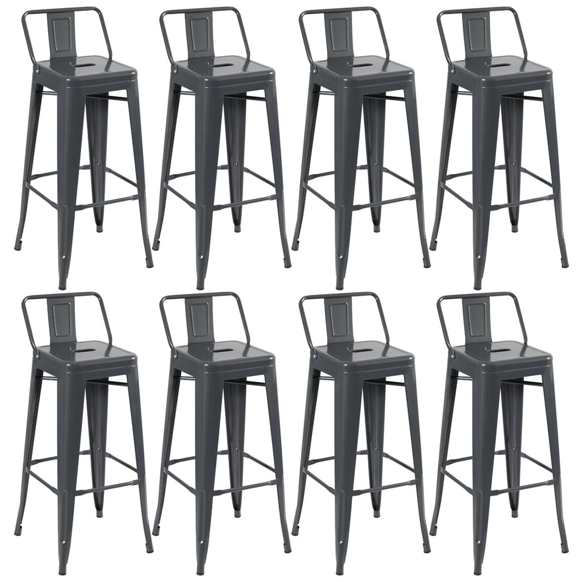 Kit 8 banquetas altas Iron Tolix com encosto 76 cm Cinza Escuro