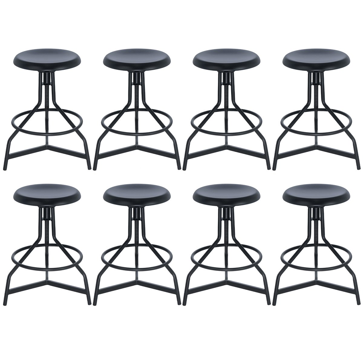 Kit 8 banquetas altas cozinha industrial loft aço giratória York Preto