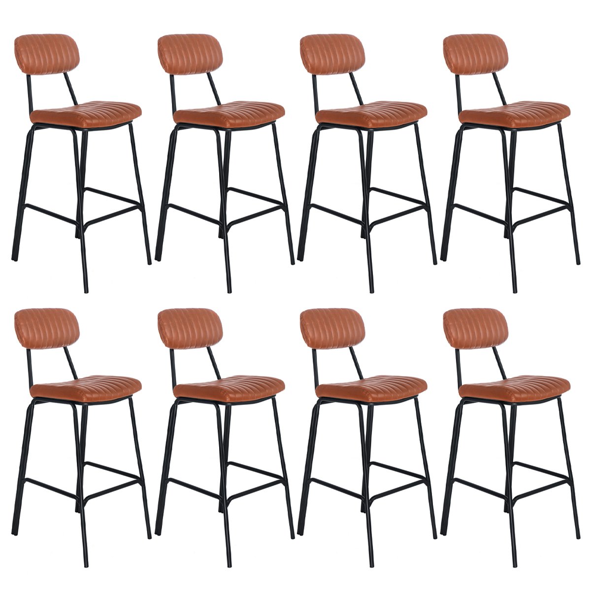 Kit 8 banquetas altas estofadas industrial retro Boston Marrom caramelo