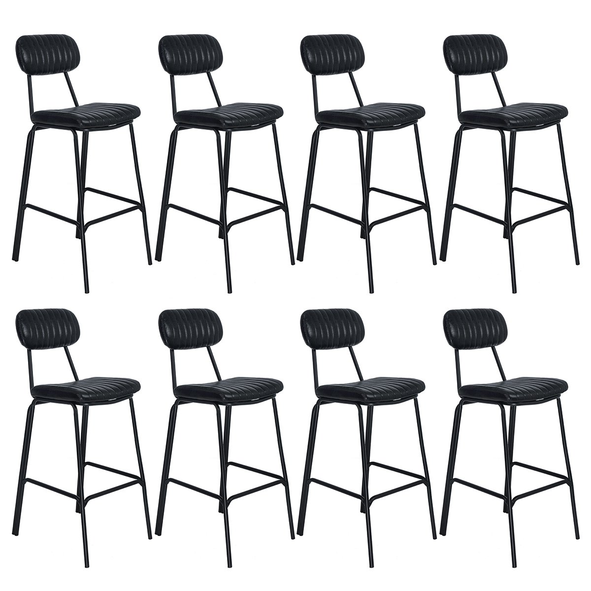 Kit 8 banquetas altas estofadas industrial retro Boston Preto