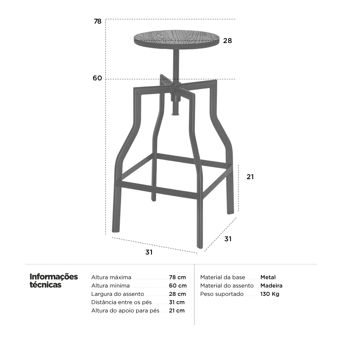 Kit 8 banquetas altas retro loft bancada industrial Turner Preto