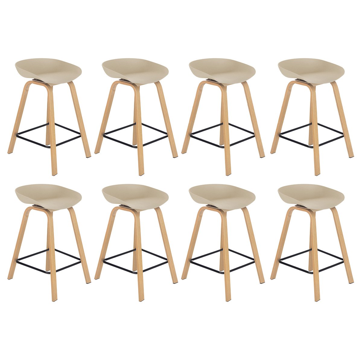 Kit 8 banquetas médias bancada cozinha Cassia BD 66 cm Nude