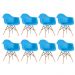 Kit 8 cadeiras Charles Eames Eiffel DAW com braços e pés de madeira clara Azul céu