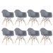 Kit 8 cadeiras Charles Eames Eiffel DAW com braços e pés de madeira clara Cinza escuro