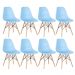 Kit 8 cadeiras Charles Eames Eiffel DSW com pés de madeira clara Azul claro - Assento nacional - DESATIVADO