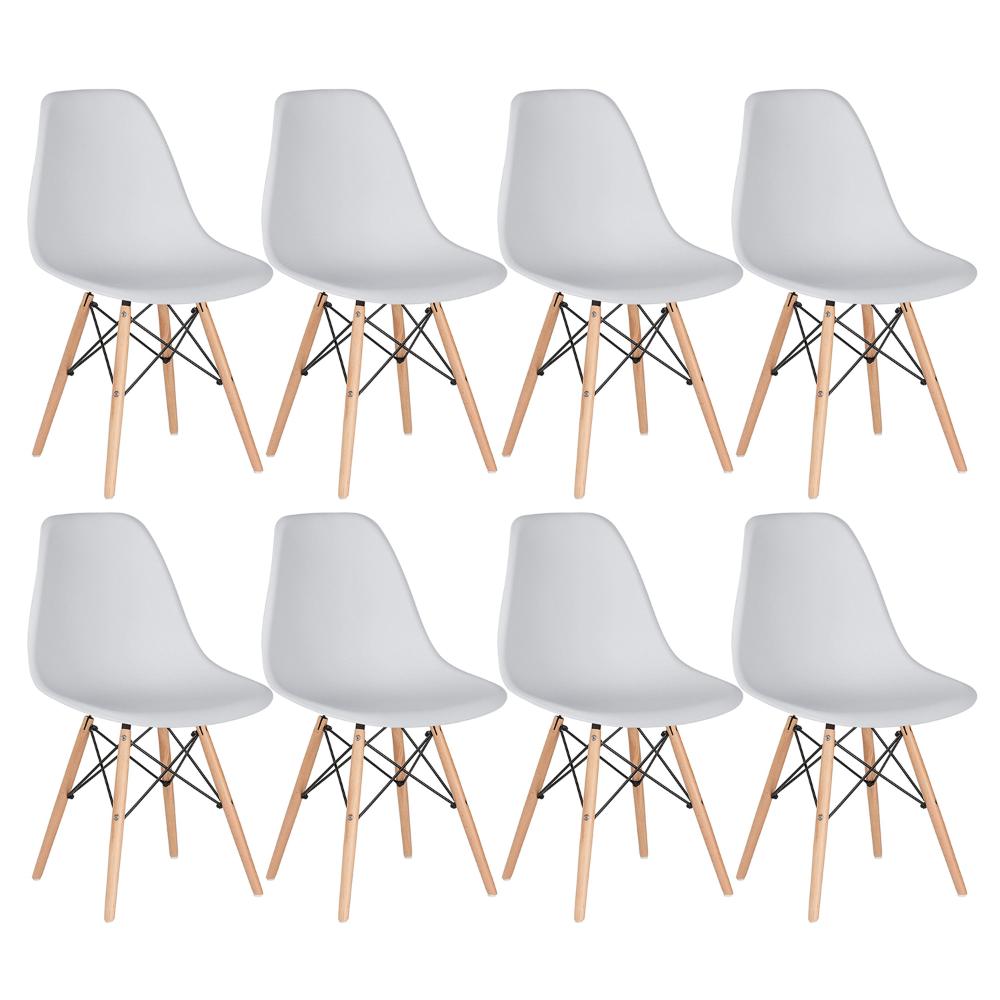 Kit 8 cadeiras Charles Eames Eiffel DSW com pés de madeira clara Cinza claro