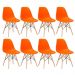 Kit 8 cadeiras Charles Eames Eiffel DSW com pés de madeira clara Laranja