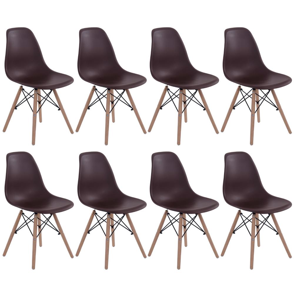Kit 8 cadeiras Charles Eames Eiffel DSW com pés de madeira clara Marrom - Assento nacional - DESATIVADO