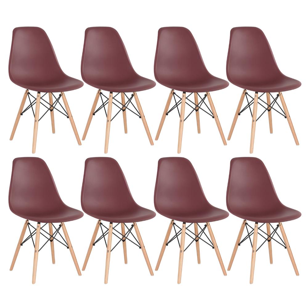 Kit 8 cadeiras Charles Eames Eiffel DSW com pés de madeira clara Marrom