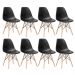 Kit 8 cadeiras Charles Eames Eiffel DSW com pés de madeira clara Preto