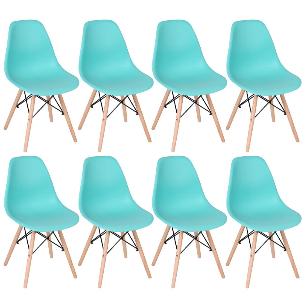Kit 8 cadeiras Charles Eames Eiffel DSW com pés de madeira clara Verde Tiffany - Assento nacional - DESATIVADO